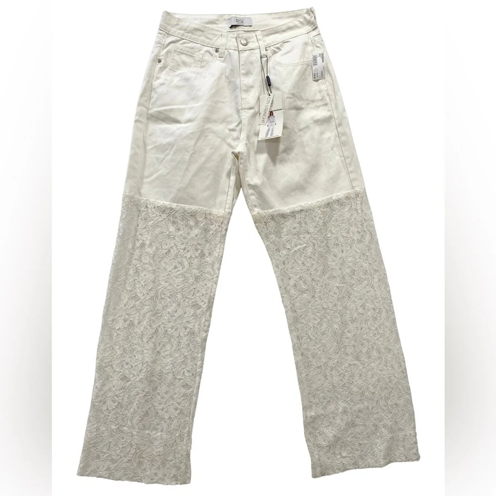 NWT Rise Supply Co. Citi Straight White Lace Overlay Jeans Juniors Size 9